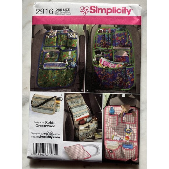 Simplicity Sewing Pattern #2916 Car Organizers One Size by Robin Greenwood Uncut - Picture 1 of 6
